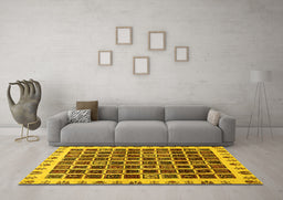 Machine Washable Abstract Yellow Modern Rug in a Living Room, wshabs657yw