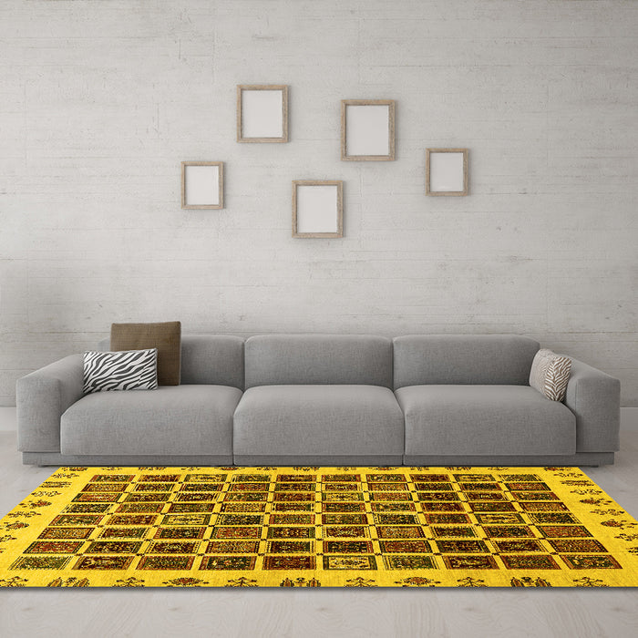 Machine Washable Abstract Yellow Modern Rug in a Living Room, wshabs657yw