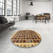 Round Machine Washable Abstract Red Brown Rug in a Office, wshabs657