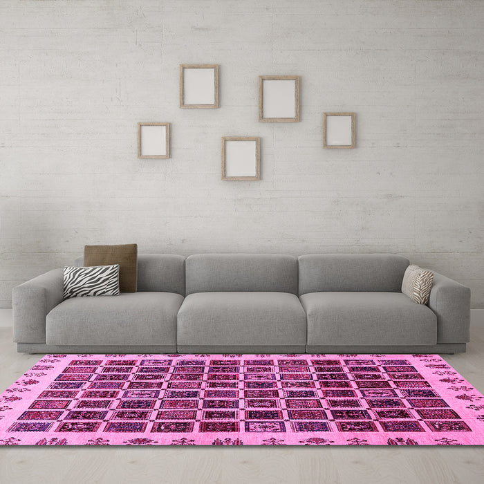 Machine Washable Abstract Pink Modern Rug in a Living Room, wshabs657pnk