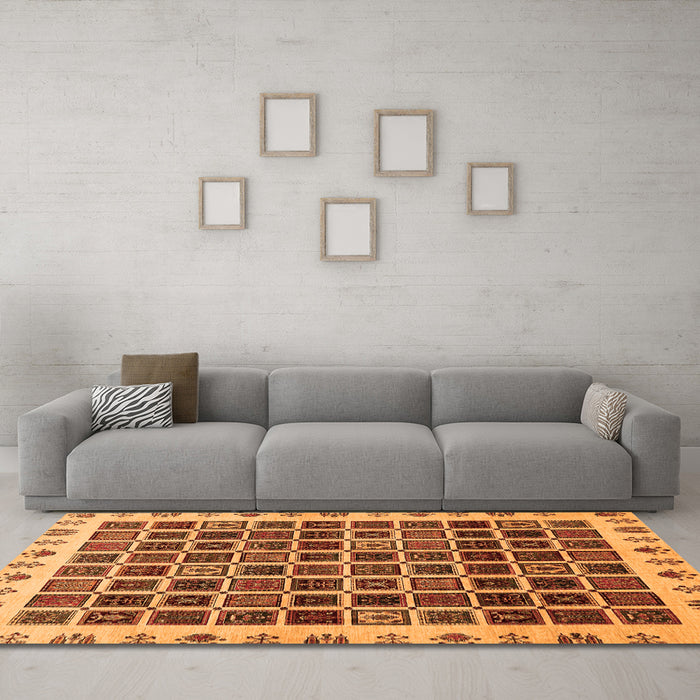 Machine Washable Abstract Orange Modern Area Rugs in a Living Room, wshabs657org