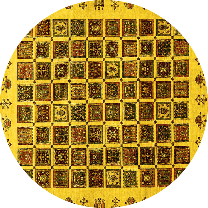 Round Abstract Yellow Modern Rug, abs657yw