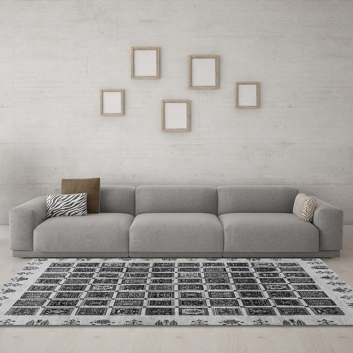 Machine Washable Abstract Gray Modern Rug in a Living Room,, wshabs657gry