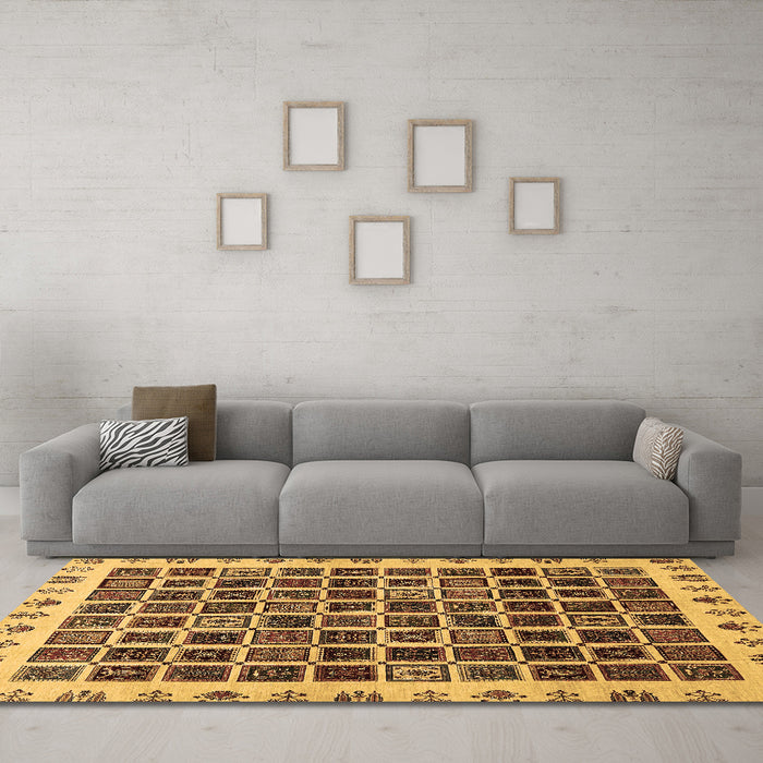 Machine Washable Abstract Brown Modern Rug in a Living Room,, wshabs657brn