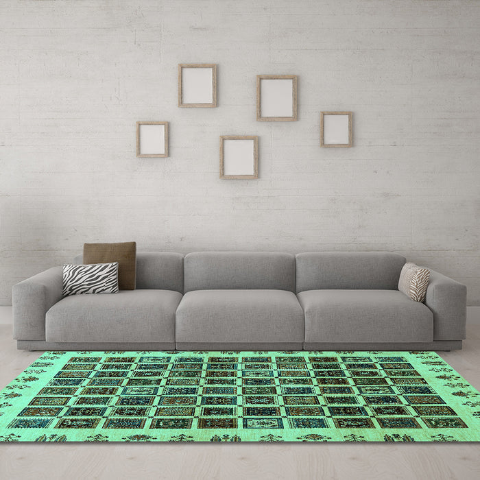 Machine Washable Abstract Turquoise Modern Area Rugs in a Living Room,, wshabs657turq