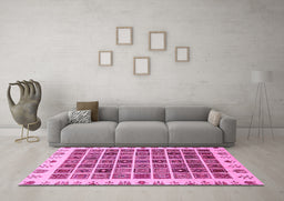 Machine Washable Abstract Pink Modern Rug in a Living Room, wshabs658pnk