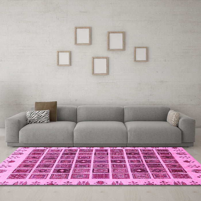 Machine Washable Abstract Pink Modern Rug in a Living Room, wshabs658pnk