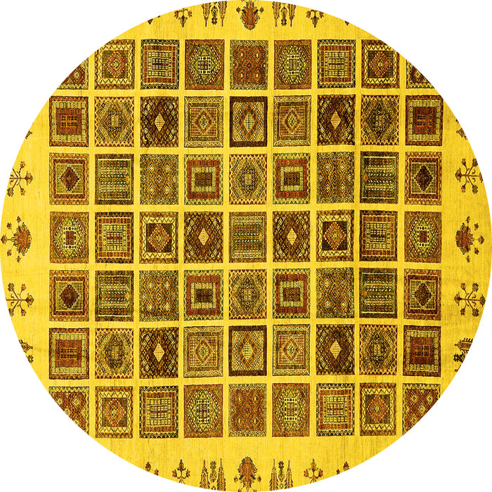 Round Abstract Yellow Modern Rug, abs658yw