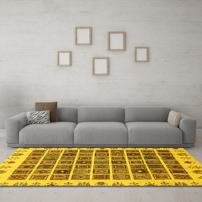 Machine Washable Abstract Yellow Modern Rug in a Living Room, wshabs658yw