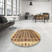 Round Abstract Mustard Yellow Modern Rug in a Office, abs658