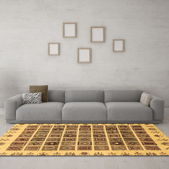 Machine Washable Abstract Brown Modern Rug in a Living Room,, wshabs658brn