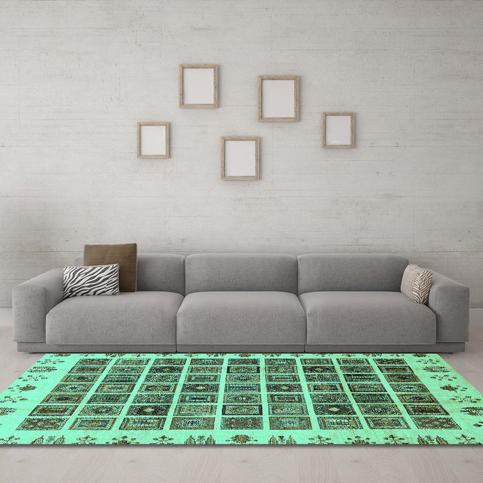Machine Washable Abstract Turquoise Modern Area Rugs in a Living Room,, wshabs658turq