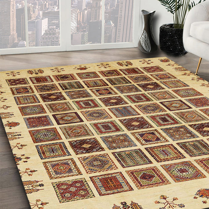 Abstract Mustard Yellow Modern Rug in Family Room, abs658