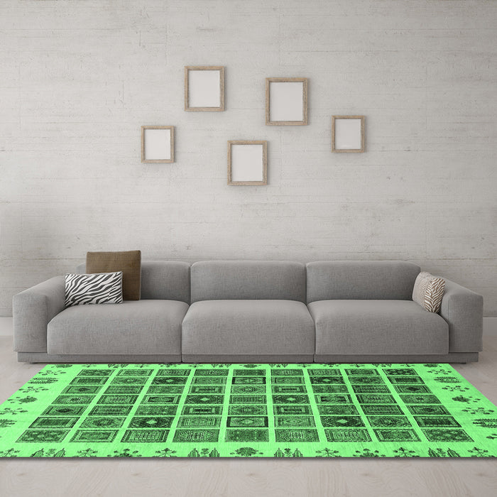 Machine Washable Abstract Emerald Green Modern Area Rugs in a Living Room,, wshabs658emgrn