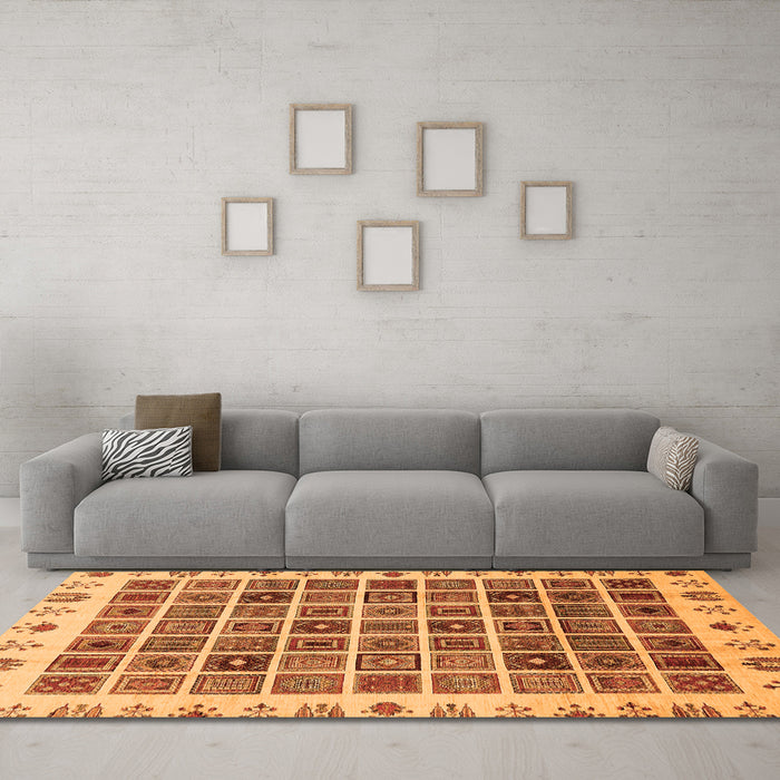 Machine Washable Abstract Orange Modern Area Rugs in a Living Room, wshabs658org