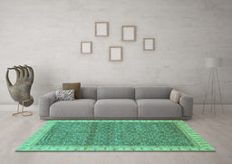 Machine Washable Abstract Turquoise Modern Area Rugs in a Living Room,, wshabs659turq