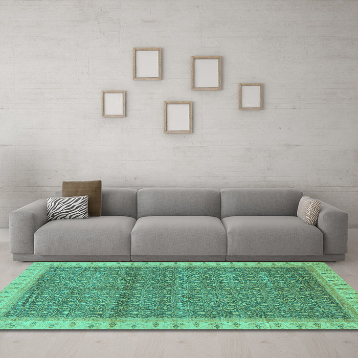 Machine Washable Abstract Turquoise Modern Area Rugs in a Living Room,, wshabs659turq