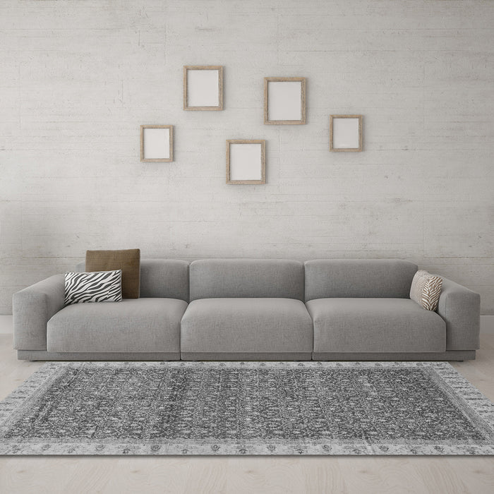 Machine Washable Abstract Gray Modern Rug in a Living Room,, wshabs659gry