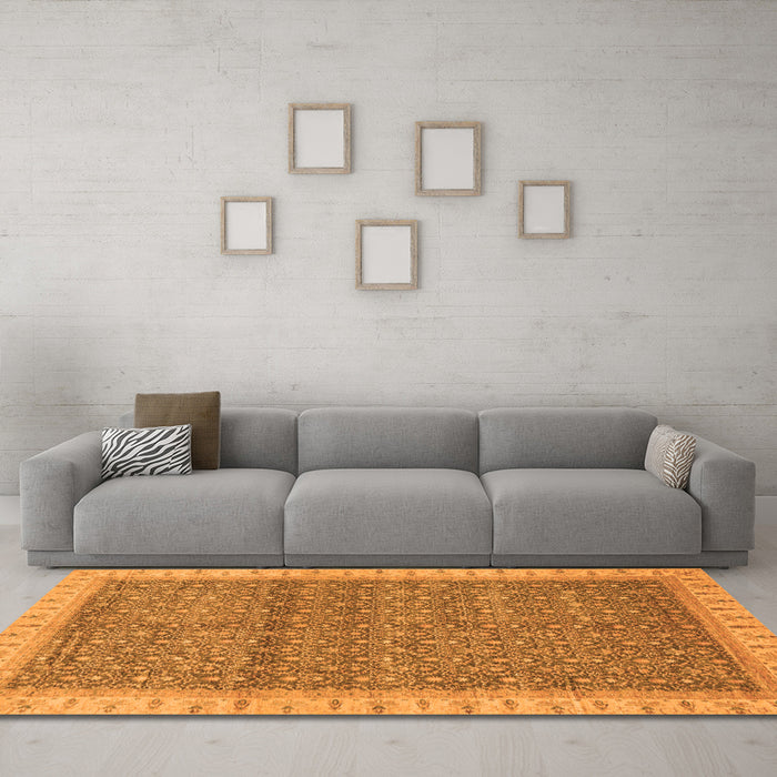 Machine Washable Abstract Orange Modern Area Rugs in a Living Room, wshabs659org