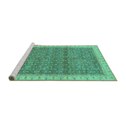 Sideview of Machine Washable Abstract Turquoise Modern Area Rugs, wshabs659turq