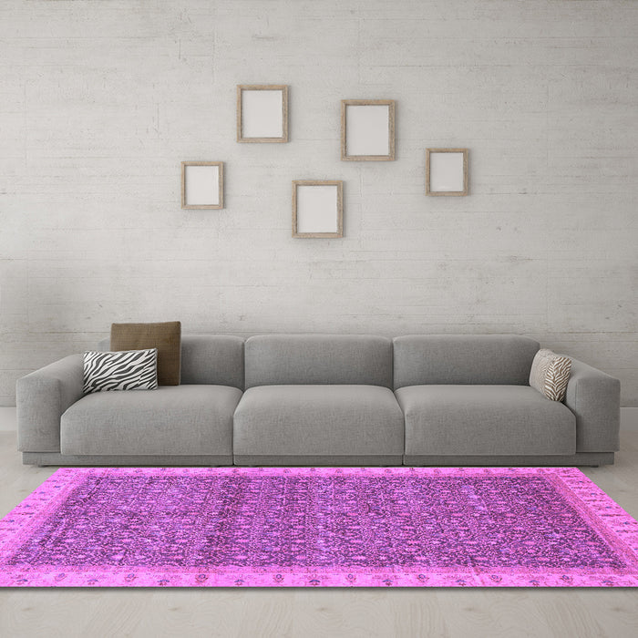 Machine Washable Abstract Purple Modern Area Rugs in a Living Room, wshabs659pur
