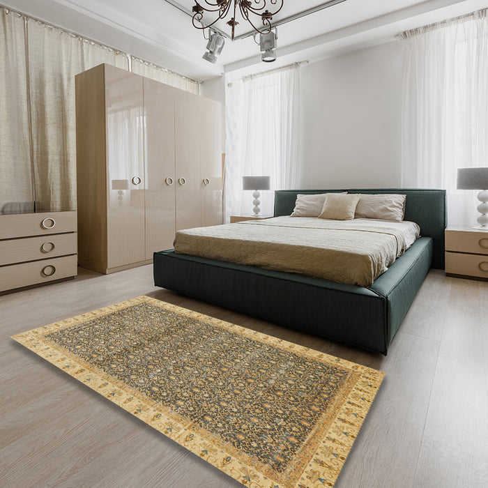 Abstract Brown Modern Rug in a Bedroom, abs659