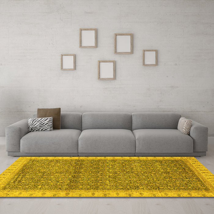 Machine Washable Abstract Yellow Modern Rug in a Living Room, wshabs659yw