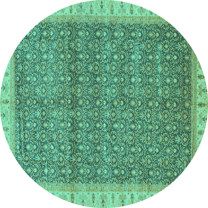 Round Abstract Turquoise Modern Rug, abs659turq
