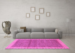 Machine Washable Abstract Pink Modern Rug in a Living Room, wshabs659pnk