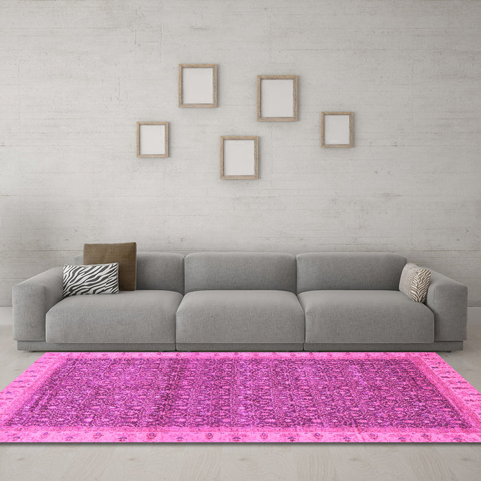 Machine Washable Abstract Pink Modern Rug in a Living Room, wshabs659pnk