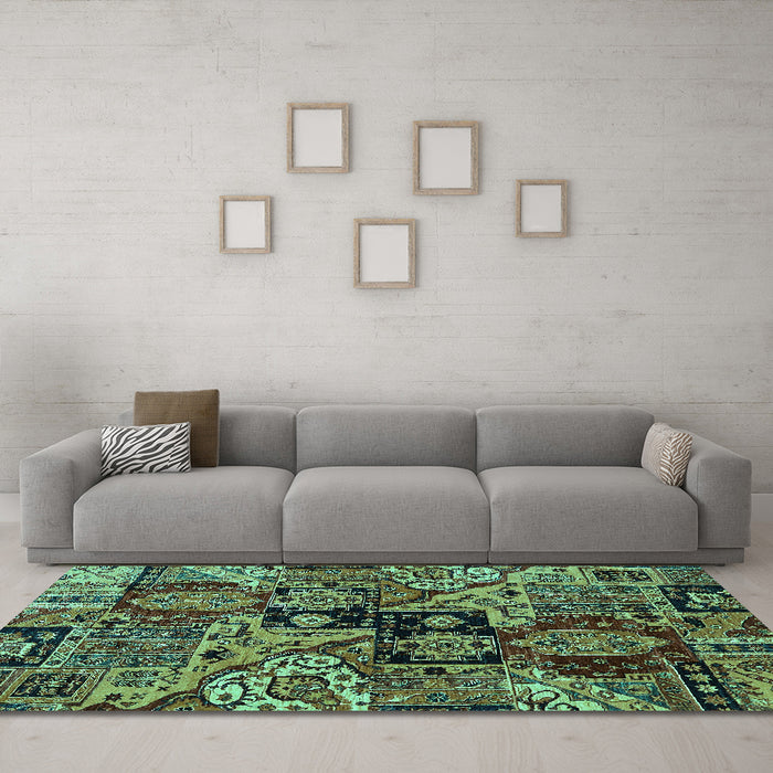 Machine Washable Abstract Turquoise Modern Area Rugs in a Living Room,, wshabs660turq