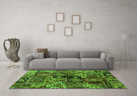 Machine Washable Abstract Green Modern Rug, wshabs660grn