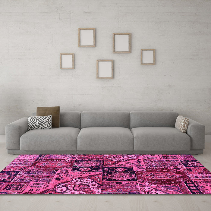 Machine Washable Abstract Pink Modern Rug in a Living Room, wshabs660pnk