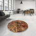 Round Machine Washable Abstract Vermilion Red Rug in a Office, wshabs660