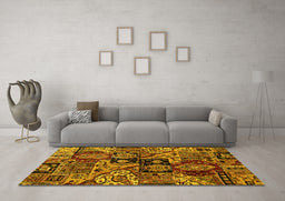 Machine Washable Abstract Yellow Modern Rug in a Living Room, wshabs660yw