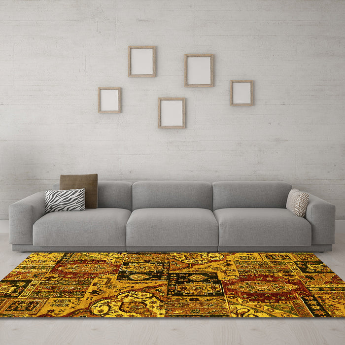 Machine Washable Abstract Yellow Modern Rug in a Living Room, wshabs660yw
