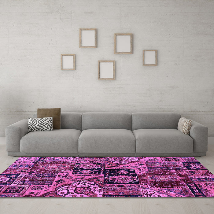 Machine Washable Abstract Purple Modern Area Rugs in a Living Room, wshabs660pur