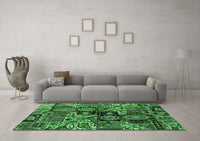 Machine Washable Abstract Emerald Green Modern Rug, wshabs660emgrn