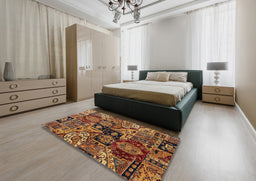 Abstract Red Modern Rug in a Bedroom, abs660
