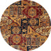 Round Machine Washable Abstract Vermilion Red Rug, wshabs660