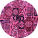 Round Machine Washable Abstract Pink Modern Rug, wshabs660pnk