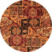 Round Machine Washable Abstract Orange Modern Area Rugs, wshabs660org