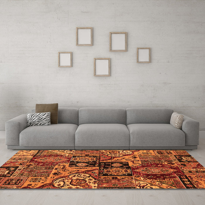 Machine Washable Abstract Orange Modern Area Rugs in a Living Room, wshabs660org