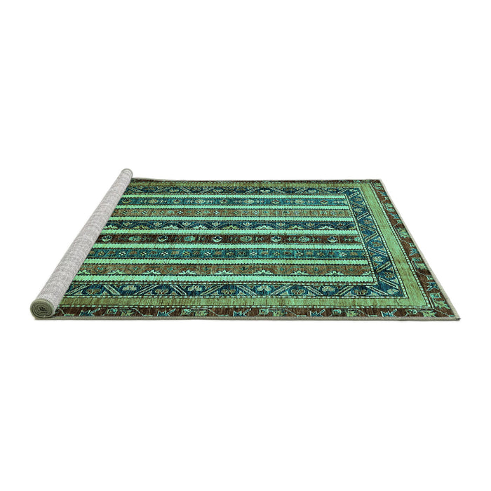 Sideview of Machine Washable Abstract Turquoise Modern Area Rugs, wshabs661turq
