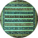 Round Abstract Turquoise Modern Rug, abs661turq