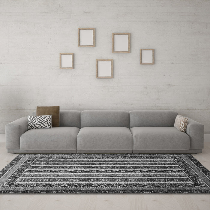 Machine Washable Abstract Gray Modern Rug in a Living Room,, wshabs661gry