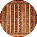 Round Machine Washable Abstract Orange Modern Area Rugs, wshabs661org