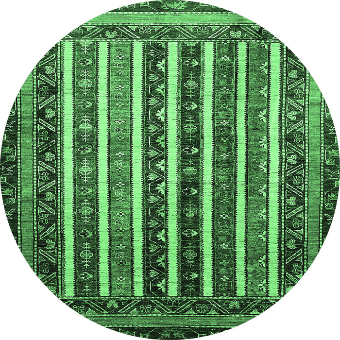 Round Machine Washable Abstract Emerald Green Modern Area Rugs, wshabs661emgrn