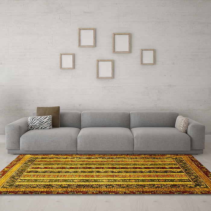 Machine Washable Abstract Yellow Modern Rug in a Living Room, wshabs661yw