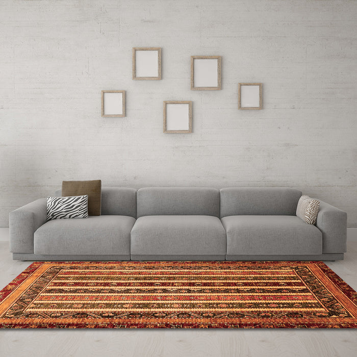 Machine Washable Abstract Orange Modern Area Rugs in a Living Room, wshabs661org